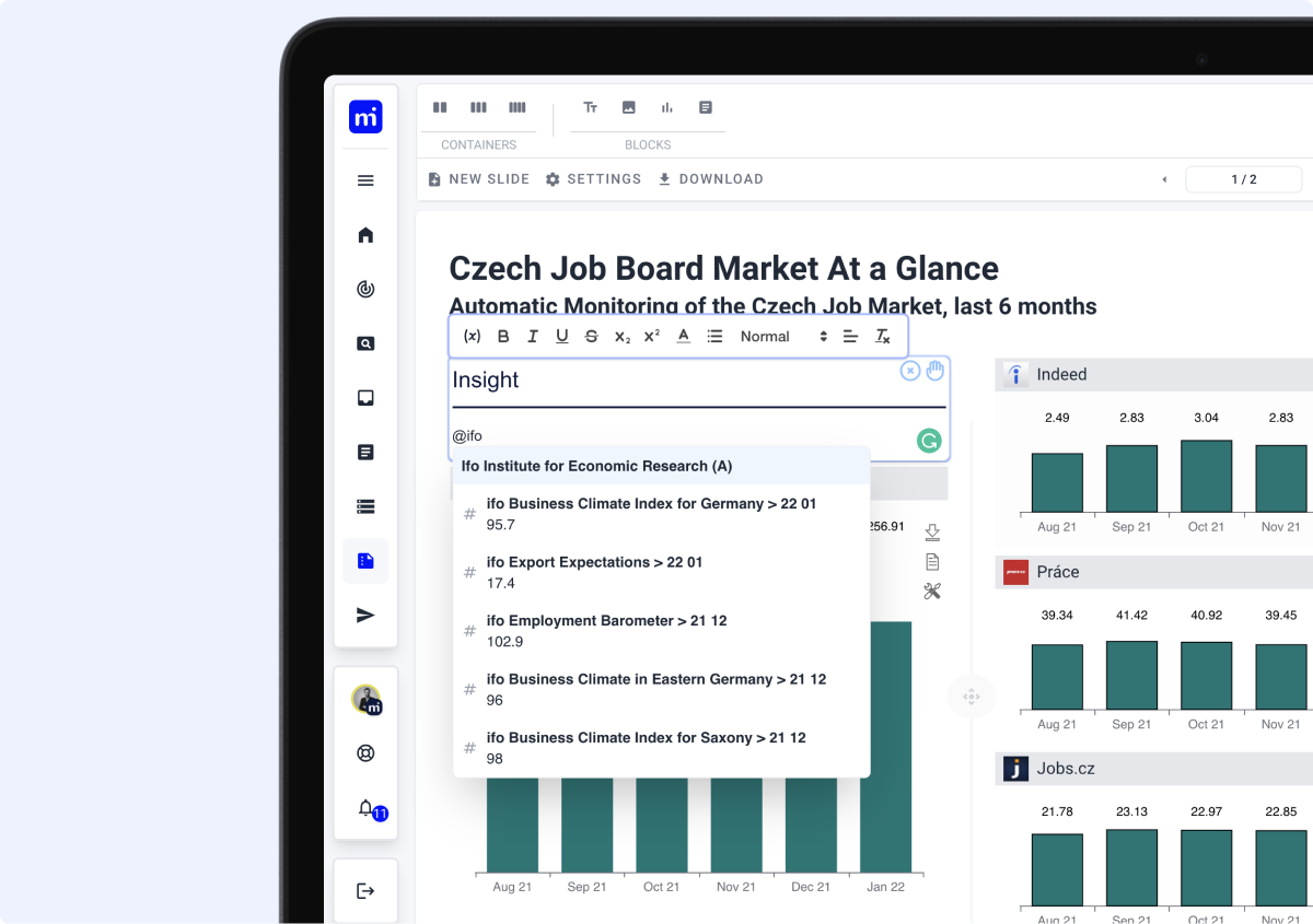 Self-updating market intelligence reports